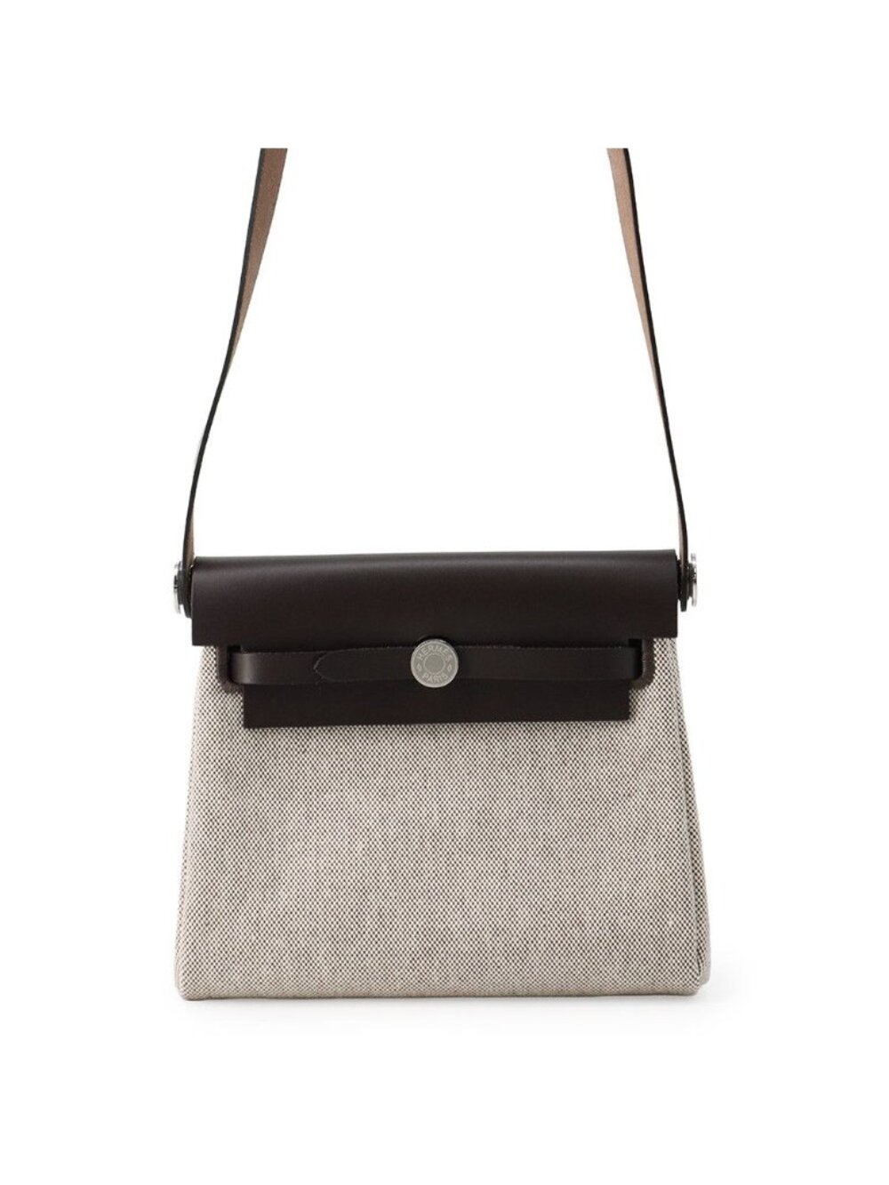 Hermes Shoulder Bag Herbag Zip Mini Ecru Ebene Silver Toile H Vache Hunter
